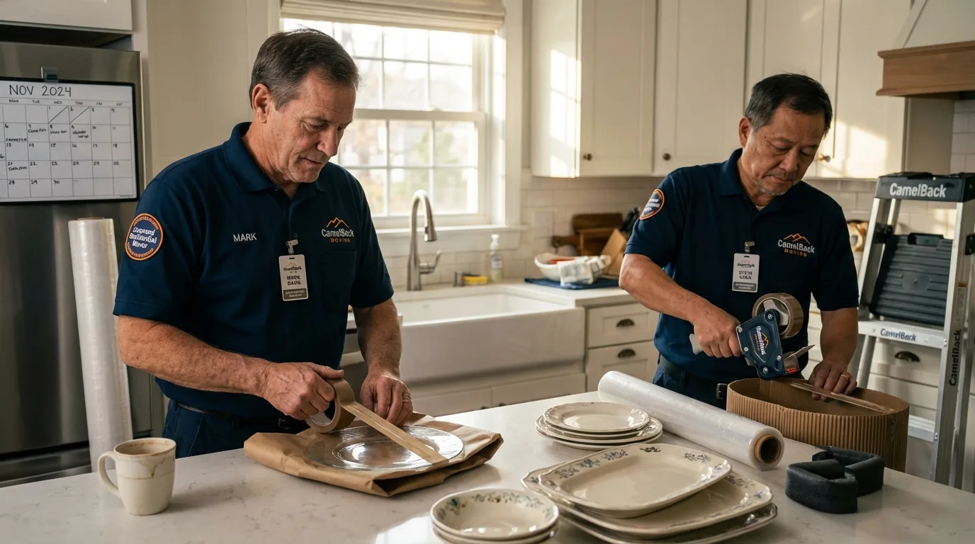 Professional crew packing kitchen dishware in Cornersville, TN